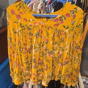Altar'd State Mustard Floral Tunic Top